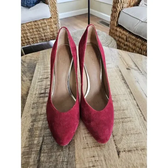 Coach A4078 Urban Red Suede Heels Women's Size 8 4 Inch - Picture 2 of 13